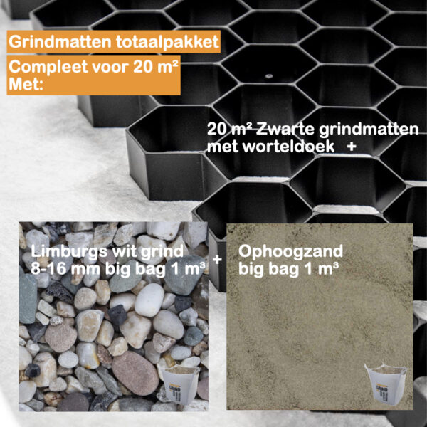 Grindmatten totaalpakket Limburgs wit grind 8-16